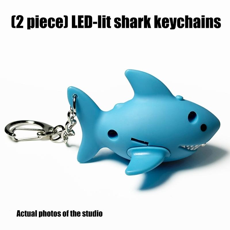 LED Illuminated Shark Shape Keychains Offering Light for Dark Key Finding At Night and As Fun Decorations