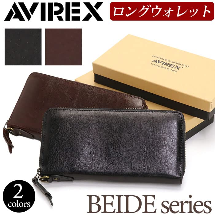 AVIREX BEIDE Round Zipper Long Wallet Long Wallet Leather AX9102