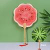 Watermelon Print Round Fan with Wooden Long Handle Portable Lightweight Outdoor Travel Camping Picnic Summer Handheld Paper Fan