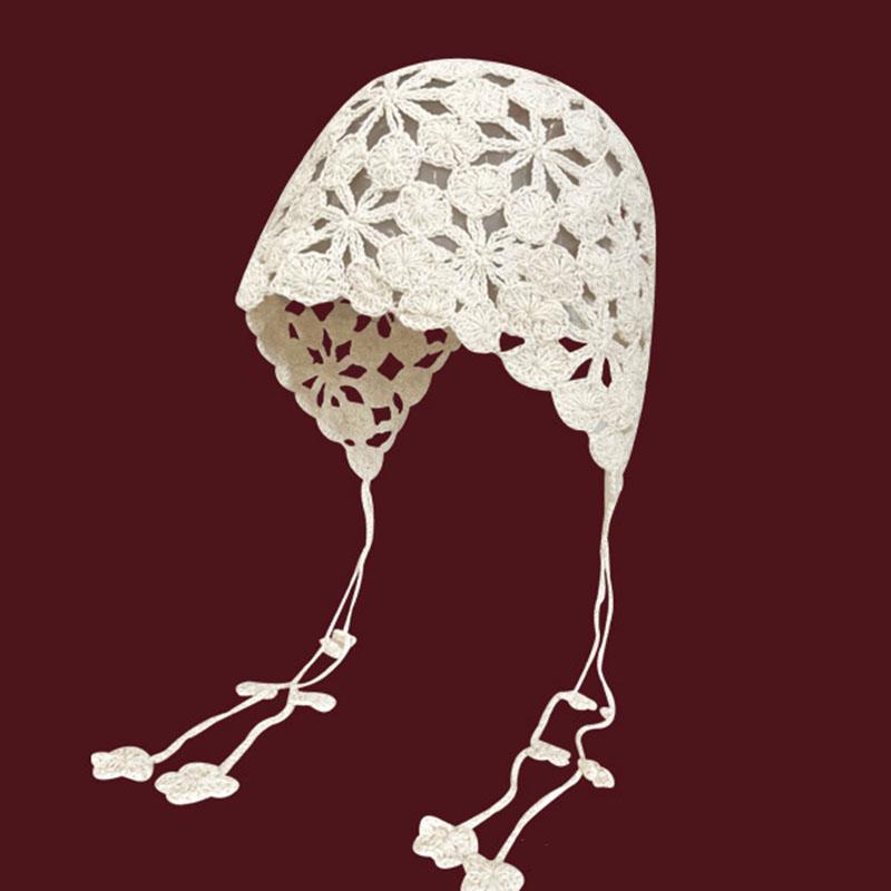 Fashion Handmade Weaving Hollow Out Beanie Hat Woman Autumn Hook Flower Korean Style Pearl Tassels Pullover Knitted Hat