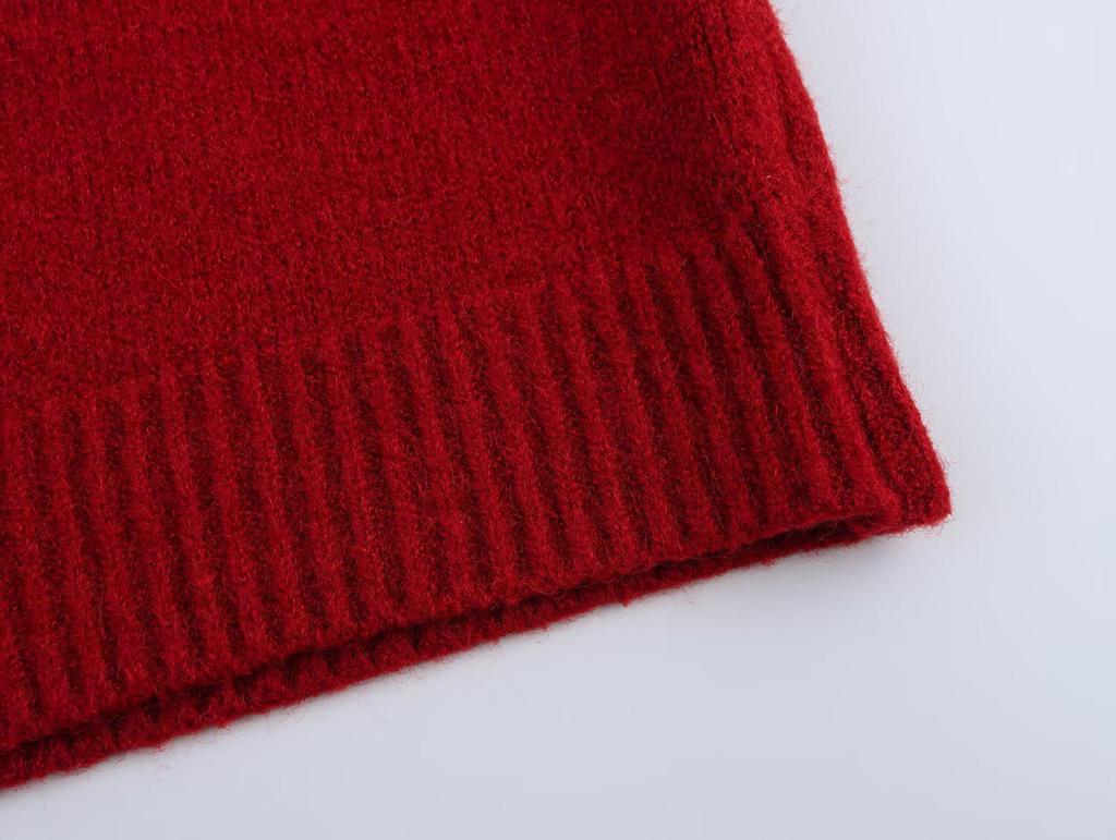 2024 Winter Women's European & American Plaid Patchwork Round Neck Knit Cardigan Sweater.