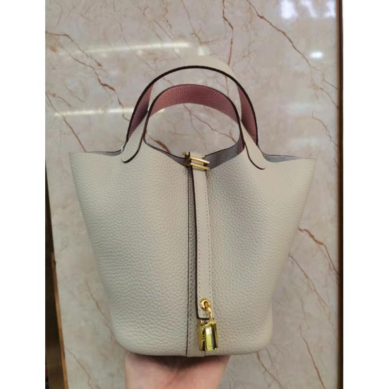 Mini Borsa a Secchiello in Vera Pelle Togo da Donna Borsa a Mano Morbida Strutturata In Vari Colori