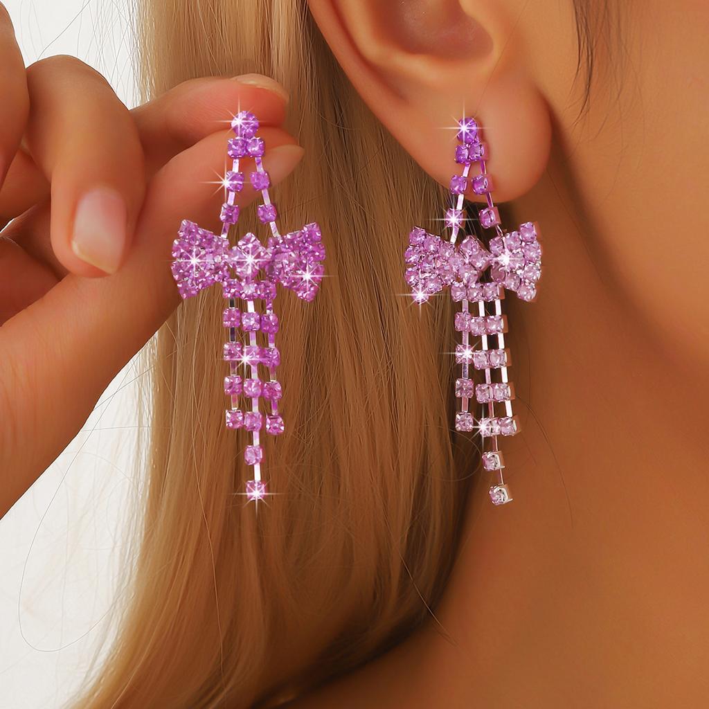 2PC Women's Fashion, Elegant, Colorful Bow, Tassel Earrings, Daily Wear, Travel, Banquet, Party, Festival Gifts