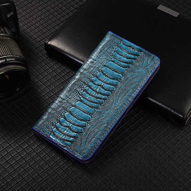 

Ostrich Pattern Genuine Leather Flip Case For Asus Rog Phone 3 5 5S 6 6D 7 8 9 Pro FE Ultimate Cover Card Cases Scratch Proof Rog Phone 9 Pro синій
