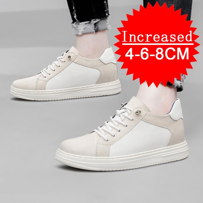 New Shoes Men Genuine Leather 4/6/8CM Increasing Shoes Sneakers Invisible Height Increasing Shoes Casual Shoes Skateboard Shoes