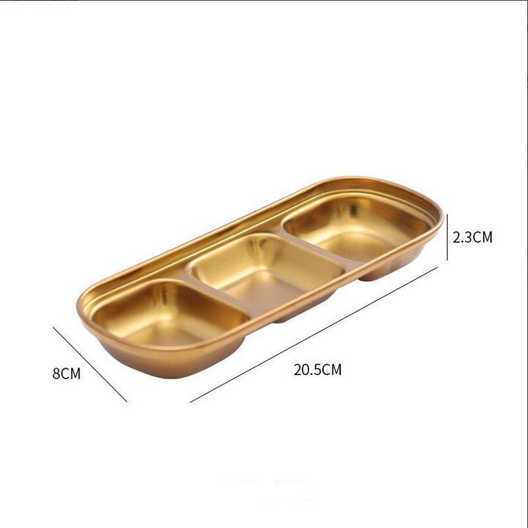 

Корейская тарелка для приправ из нержавеющей стали, блюдо для соуса для барбекю, тарелка, посуда, ресторанный кухонный инструмент 3 grids золотой