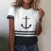 Summer European and American Style Inverted Hook Ocean 3D Printed Women's Fashionable Round Neck Short Sleeved T-shirt