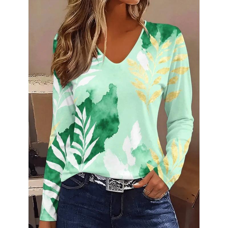 Autumn Women's 3D Printed V-Neck Long Sleeve T-Shirt