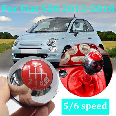 6 Speed Gear Shift Knob Shift Transmission Lever Knob Manual For Fiat 500 2012-2018 Chrome+Red 55344048