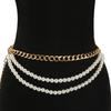 European and American fashion trends multi-layer imitation pearl metal waist chain women's retro adjustable waist body chain