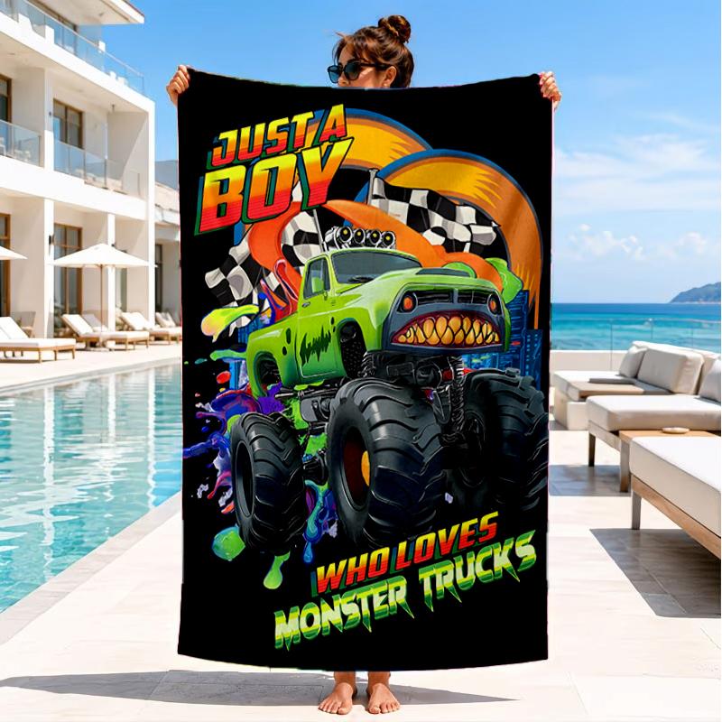 Mon-ster Truck Abenteuer Strandtuch, Super Weiche Mikrofaser, Perfektes Geschenk für Sie/Ihn, Geburtstag, für Pool, Strand, Reisen, Dekoration Strandparty