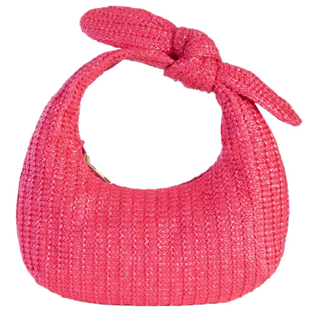 Summer Straw Woven Clutch Bag Women Knotted Purse with Bow 2025 Luxury Design Ladies Evening Handbag Party Banquet Bag Beach Bag