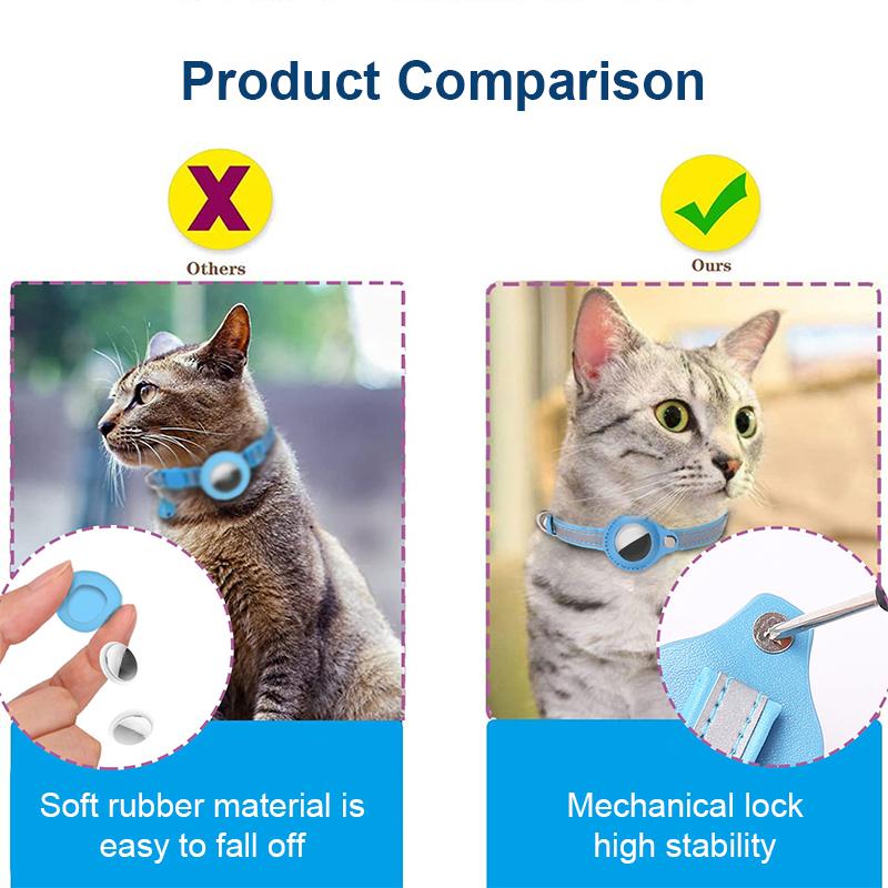 Anti-Lost Cat Collar for Airtag Tracker Protective Case with Bell No GPS Reflective Cats Necklace Kitten Accesories Pet Products