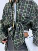 Women's Retro Plaid Long Sleeve Loose Lapel Shirt for Spring and Autumn