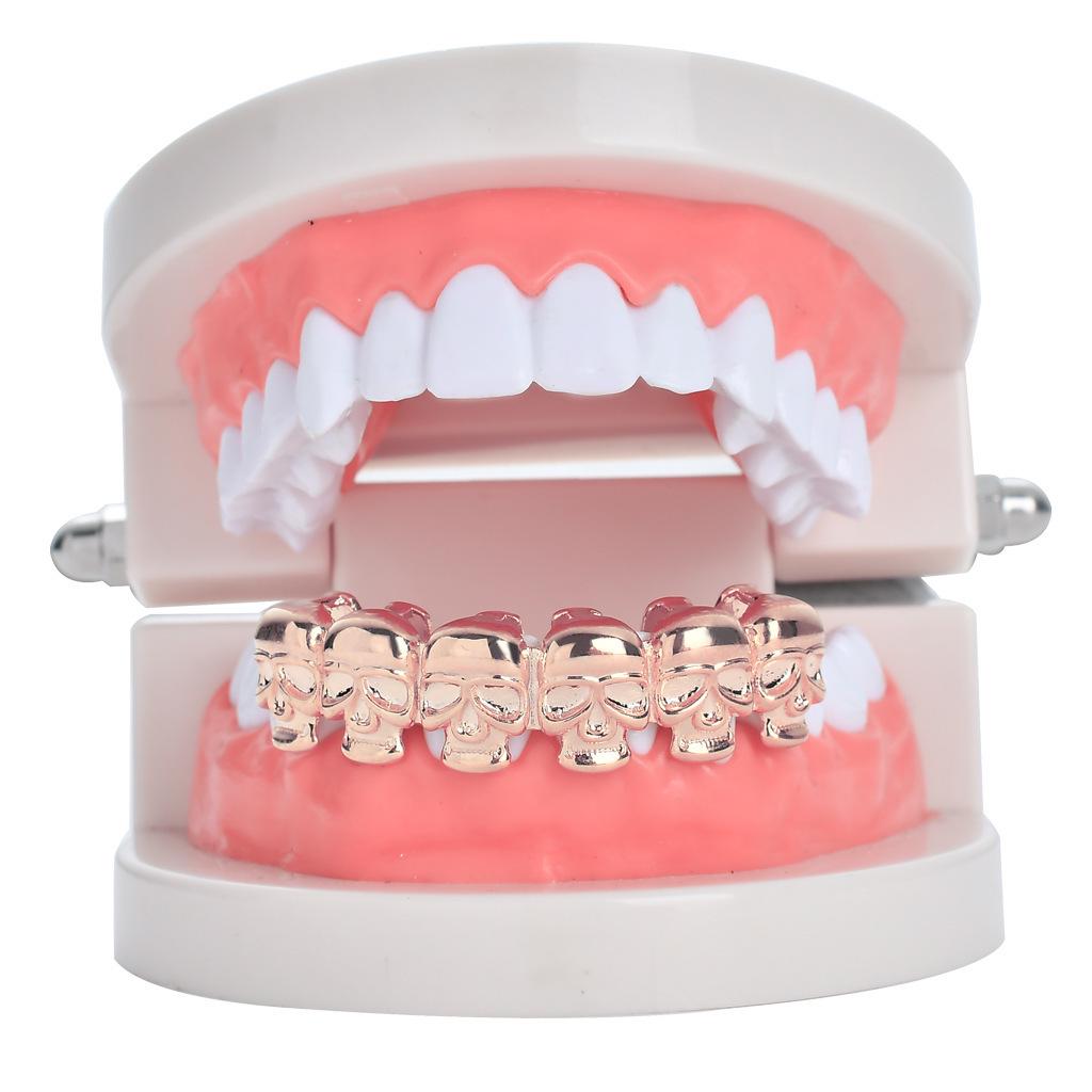Gold-Plated Skull Hip Hop Grillz - Trendy Halloween Cosplay Tooth Decor