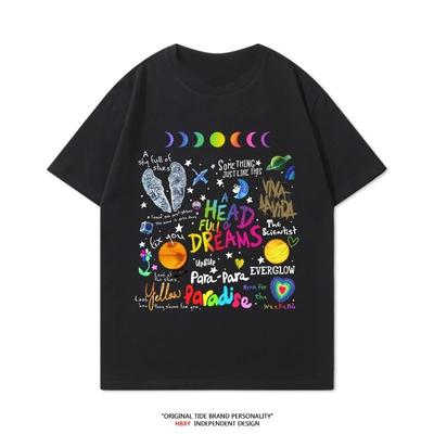 2025 Summer Coldplay Band Wrap Cotton T-Shirt New Men's and Women's Tour Short Sleeve Clothes Trend Rock T-Shirt Large Size Tee