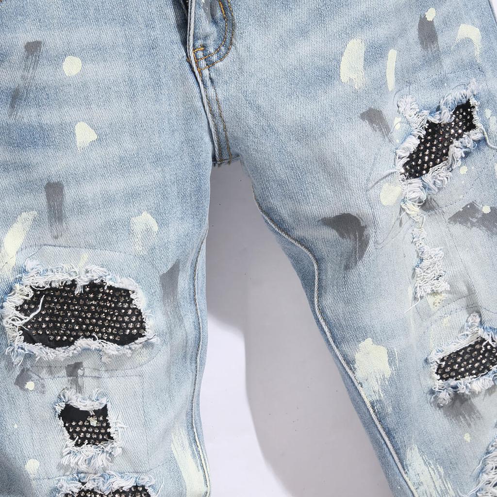 Mode Blauw Straat Trend Jeugd Slim-fit Skinny Stretch Jeans Voor Mannen Stijl 8806