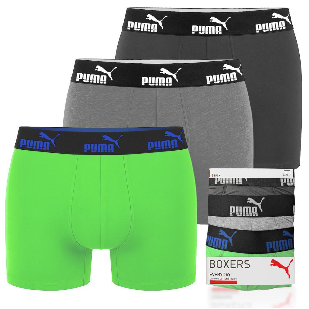 Puma Men' Green Grey Cotton Boxer Shorts 3 Pack Size