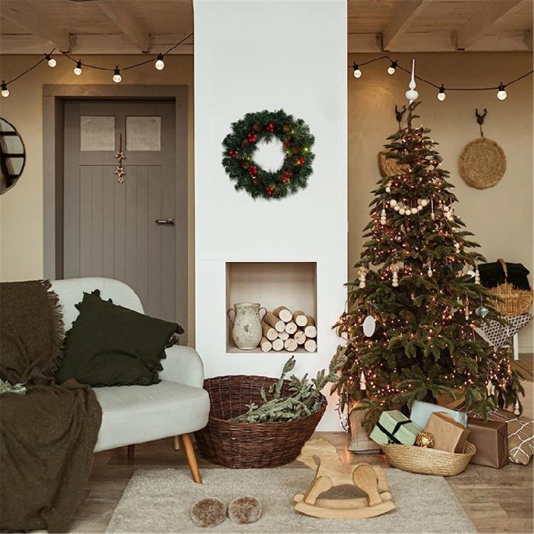 Weihnachtskranz Dekorationen für Haustür mit Beeren Tannenzapfen Kiefernnadel Türkranz für Zuhause Wand Fenster Veranda