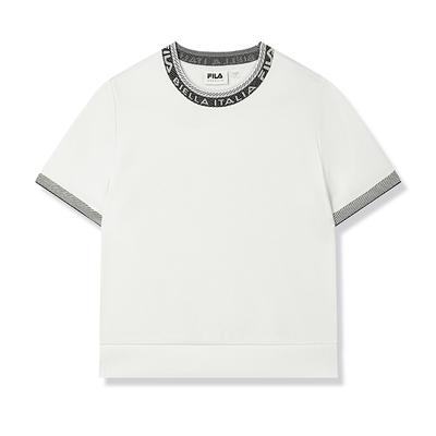 Fila Emerald Lifestyle Color Block Letter Print Round Neck Casual Sports Comfortable Knit Short Sleeve T-Shirt Women Tops White F11W514101F-WT