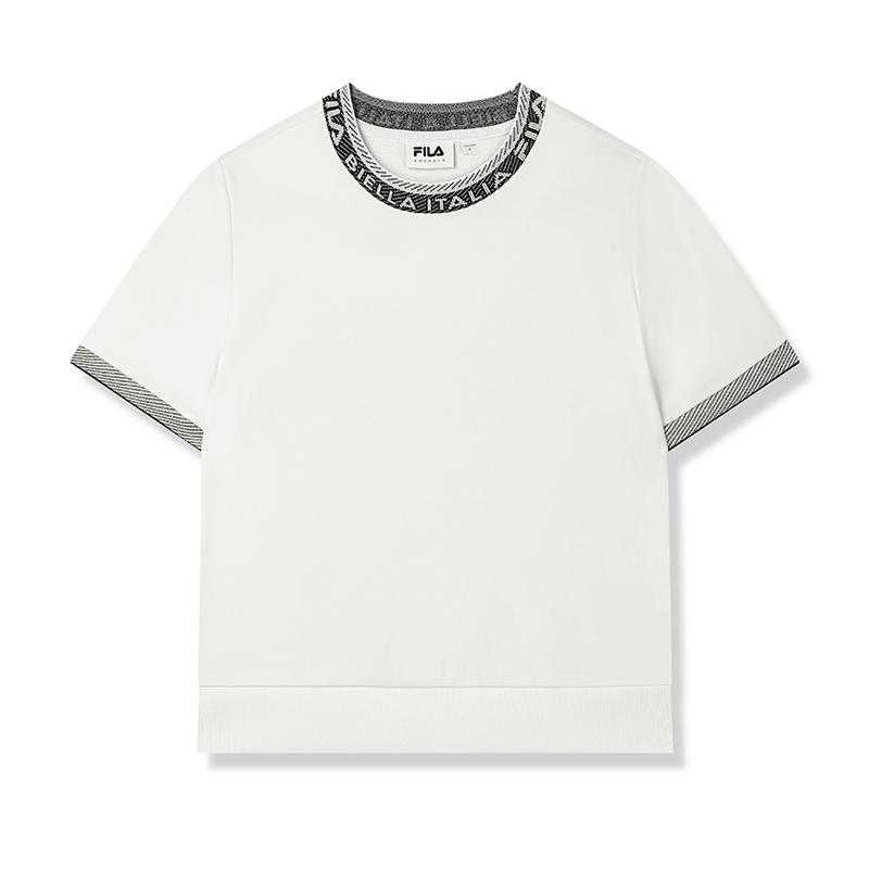 Fila Emerald Lifestyle Color Block Letter Print Round Neck Casual Sports Comfortable Knit Short Sleeve T-Shirt Women Tops White F11W514101F-WT