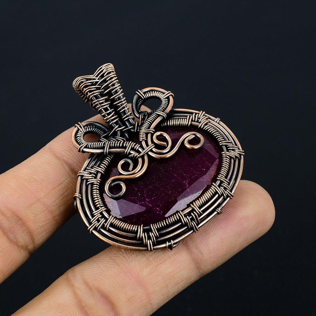 Ruby Pendant Gemstone Jewelry, 999 Copper Wire Wrapped Handmade Pendant, Latest Design Jewelry