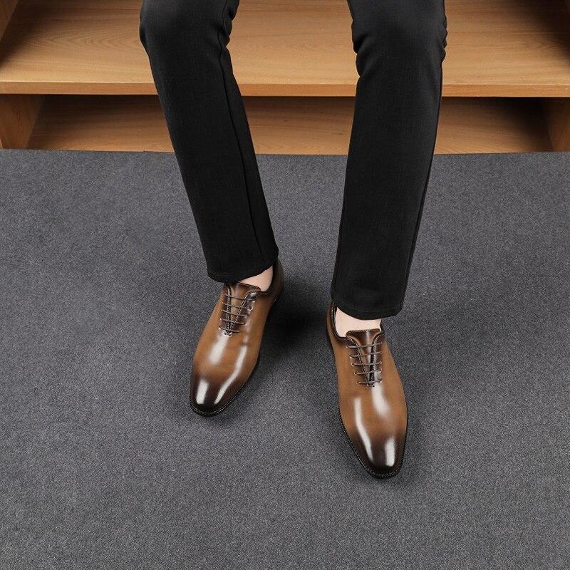 Genuine Leather Men's Dress Shoes Handmade Social Business Wedding Brown Black Luxury Lace Up Formal Oxfords Mens Shoes