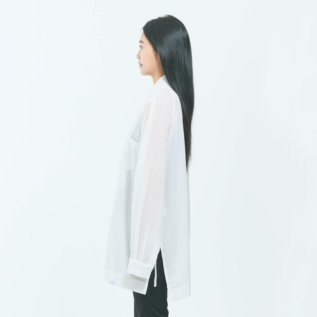 LEESLE Breeze Jeogori — Korean Modern Hanbok Shirt Jacket | Lightweight Sheer Summer Blouse | Sky Blue / White / Grey