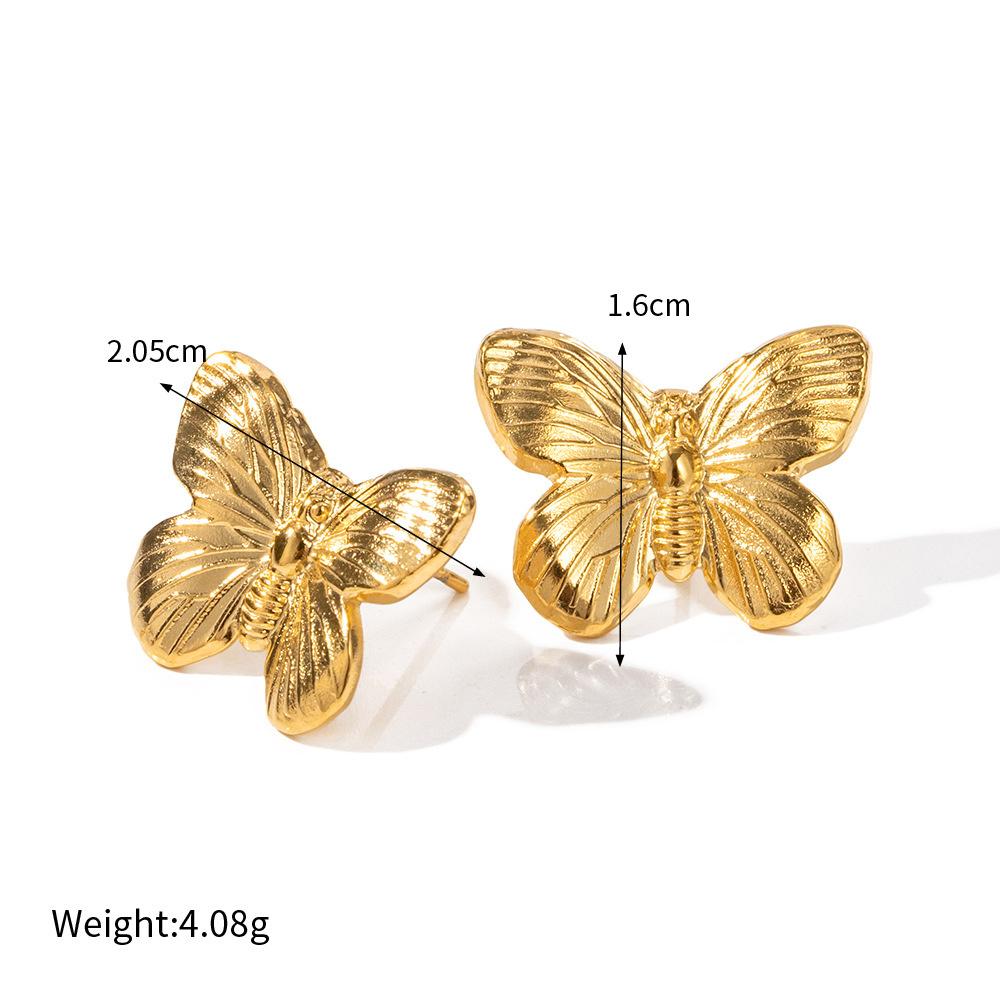 1 Pair Punk Butterfly Shape Stud Earrings Wholesale Female Gold Color Stainless Steel Earrings for Women Party Jewelry Gift