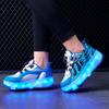 28-37 kinder Vier-rad Demontage In Flache Sport Schuhe Mesh LED Beleuchtete Sport Schuhe Licht Schuhe