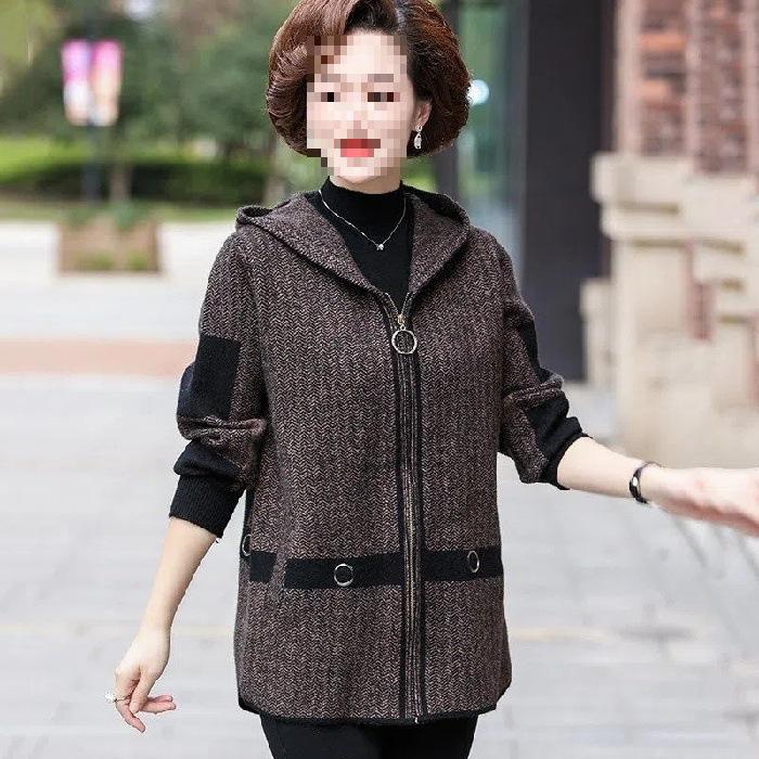 

Fat Mama Plus Size Double-Sided Fleece Hooded Jacket for Mid-Aged & Elderly (Spring/Autumn) 2XL кавовий/чорний