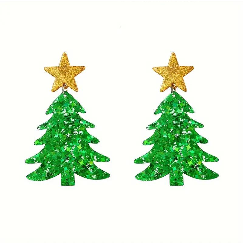 New European & American Cross-Border Fashion Christmas Tree & Star Acrylic Earrings - Women's Holiday Collection