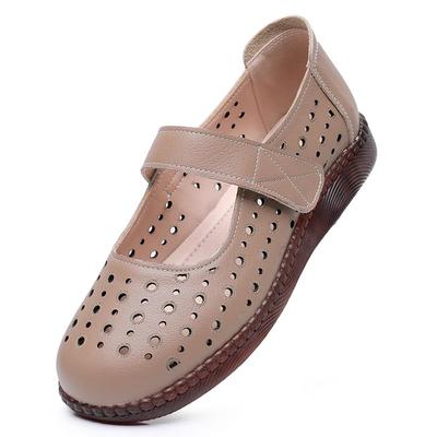 GKTINOO Echte Lederschuhe Flache Damen Sandalen 2025 Neu Frühling Sommer Klettverschluss Aushöhlungs-Plateau-Sandalen Große Größe