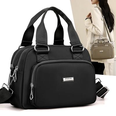 Damen Schultertasche - Umhängetasche mit verstellbarem Schultergurt, mehrlagig, Handtasche, einfarbig, eleganter Stil