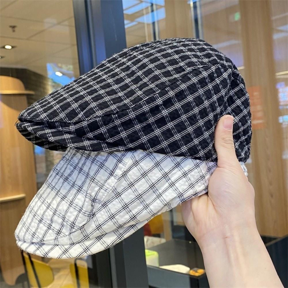 Korean Style Plaid Berets Forward Cap Painter Hat Retro Newsboy Caps  Student