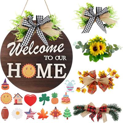 Interchangeable Wooden Door Hanger Ornaments Seasonal Home Sign Welcome Decor