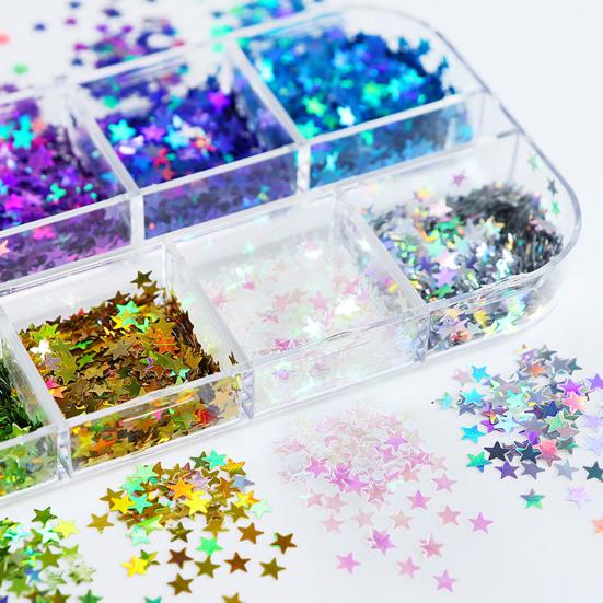1 Set Star Glitter Nail Art Sequins 12 Grids Holographic Star Nail Charm Foils DIY Nail Design Crafts Manicure Decoration
