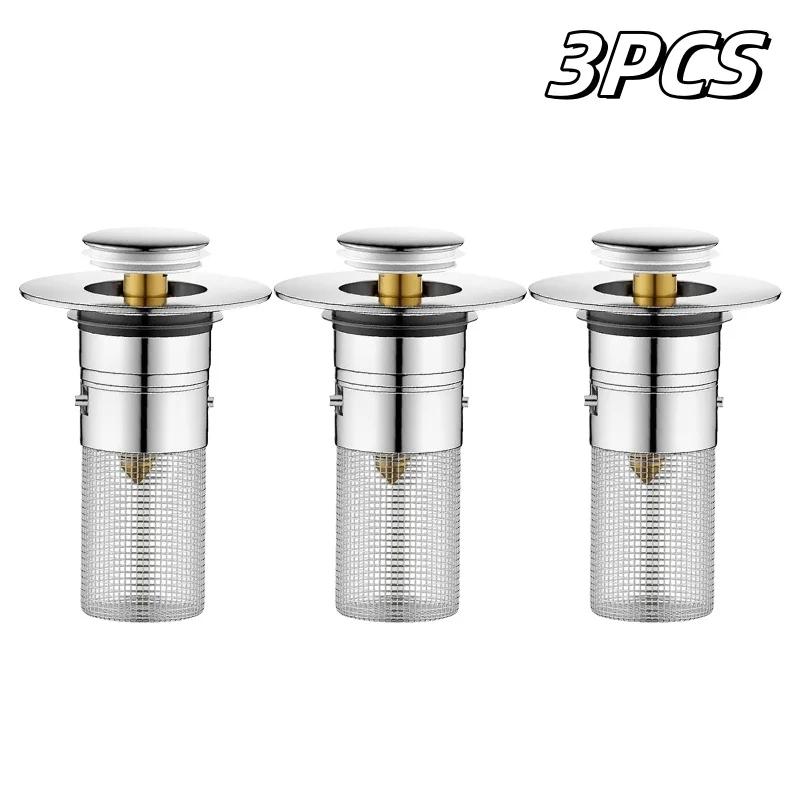 Bathroom Sink Stopper Hair Catcher Sink Drain Strainer Pop Up Sink Filter with Removable Stainless Steel Basket Hair Catcher