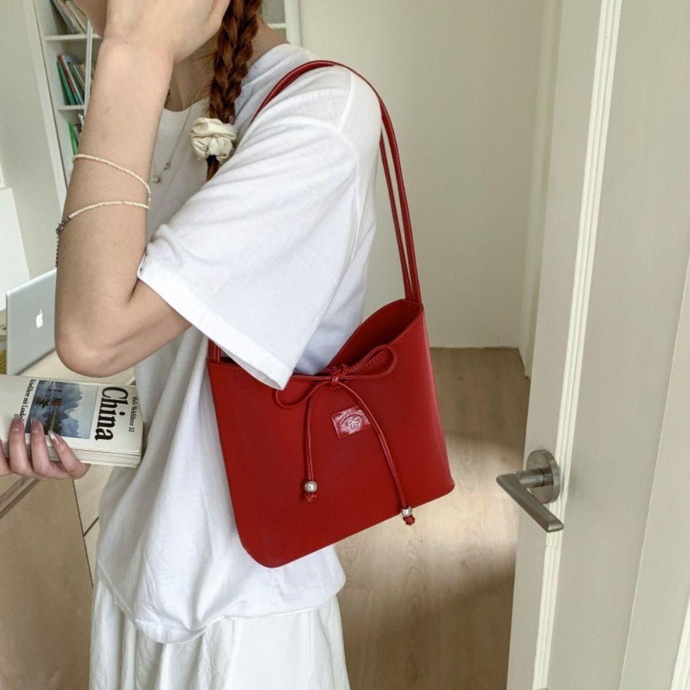 

Y2k Bow Bucket Bag Korean Shoulder Bag Fashion Bowknot Armpit Bag Commuting червоний