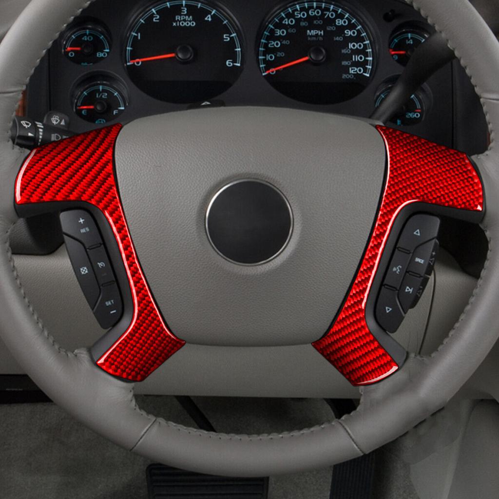 For Chevrolet Silverado Sierra 2007-2013 Red Black Carbon Fiber Look Car Steering Wheel Button Cover Trim Sticker