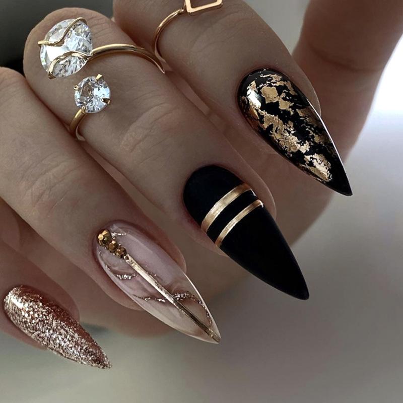 Cross-border foreign trade wearable nail sticker wholesale bronzing wearable nail manicure piece pointed fake nail nail piece