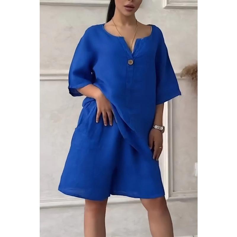 Women's Fashion Casual Summer Spring Solid Color Print 1/2 Sleeves V-Neck Trousers Pants Suits