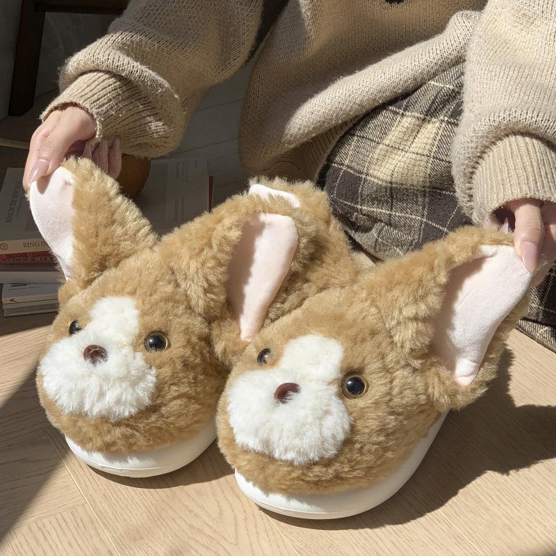 New Cartoon Devon Cat Slippers Winter Indoor Home Fleece Warm Thick Bottom Anti-skid Stomping Cotton Slippers