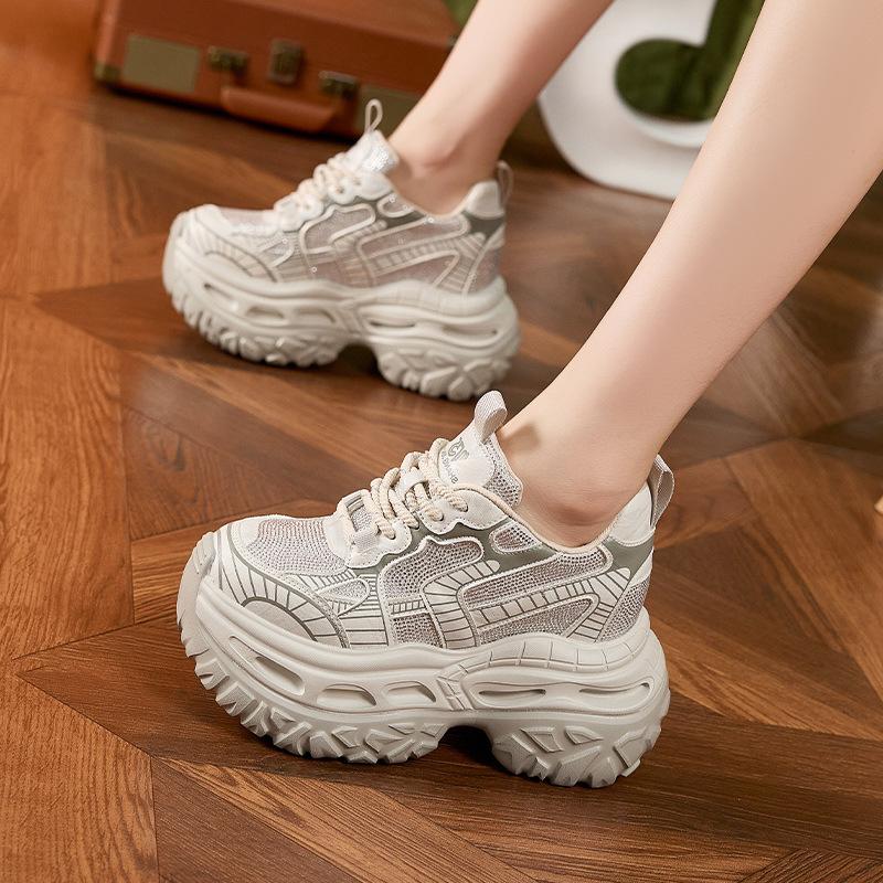 Thick-soled Inner Height Increase Dad Shoes Women's 2025 Autumn New Sports and Leisure Shoes Small Versatile Rhinestone Women's Shoes