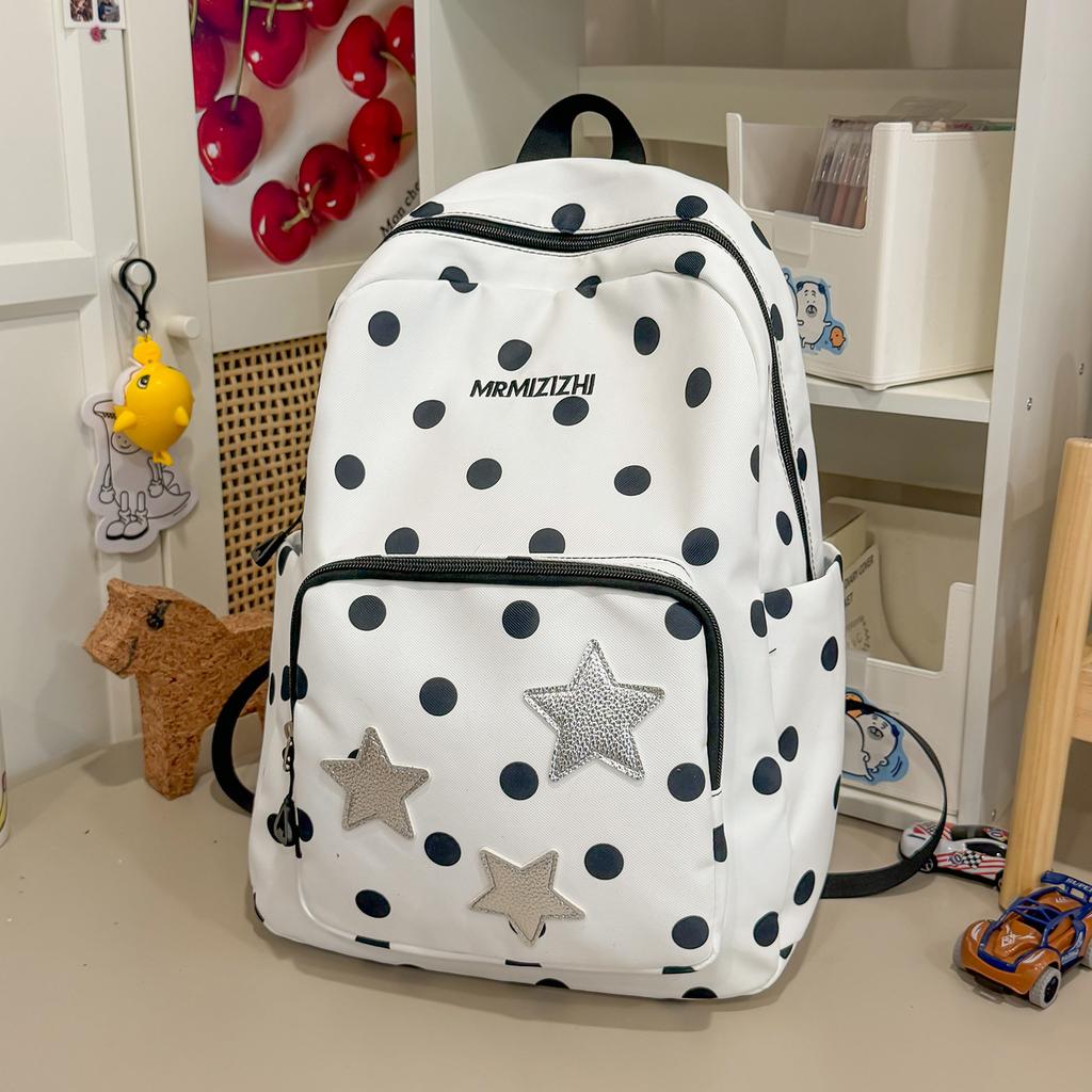 Schoolbag retro polka dot star embroidered backpack Korean ins atmosphere sweet girl junior high school schoolbag female backpack