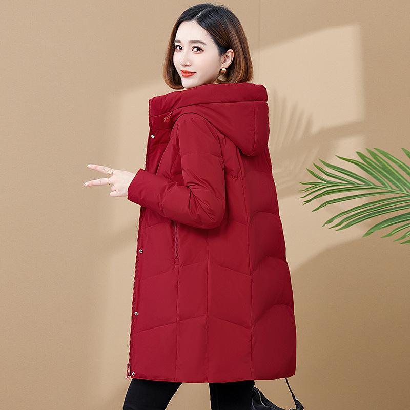 Luxury Women's Mid-Length Hooded Down Jacket - Premium White Duck Down