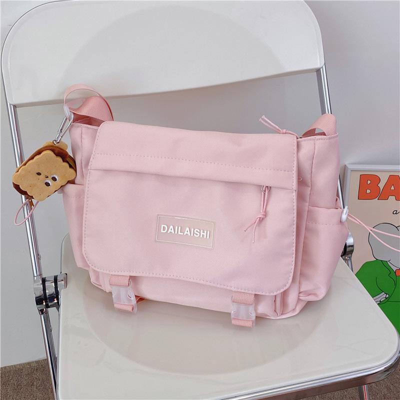 

Ветрозащитная мессенджер-сумка большой вместимости, простая и универсальная мессенджер-сумка в стиле рабочей одежды Харадзюку, студенческая наплечная сумка one size fits all розовый