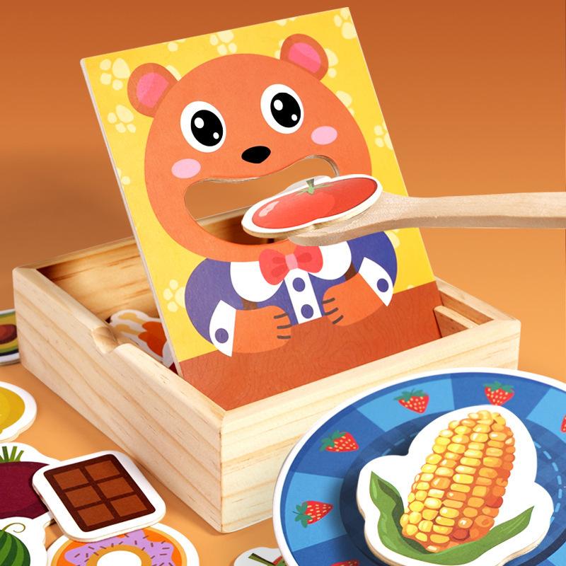 Holz Kinder Früherziehung Holzkiste Simulation Bär Fütterspiel Baby Essstäbchen Feinmotoriktraining Lernspielzeug