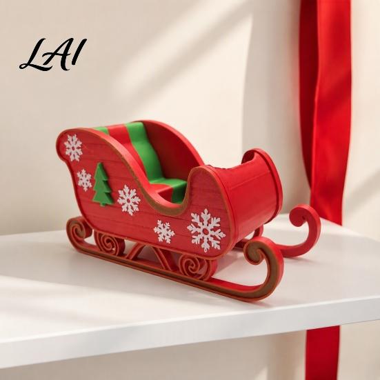 Snowflake Christmas Tree Relief 3D Printed Sleigh Ornament Red And Green Figurine with Holiday Scene Matching Props and Relief Festive Tabletop
