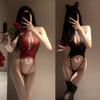 Hollow Bodysuilt Hot Sexy Lingerie Open Bra Spaghetti Strap Sleepwear Crotchless Women Naughty Underwear Floral Vintage Bustiers